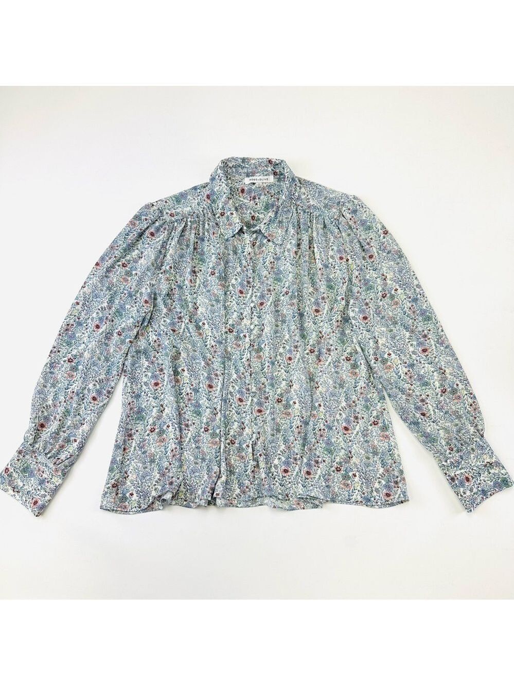 Ditzy floral blouse XL long sleeve Womens Size XL blue pink Office Plus Size